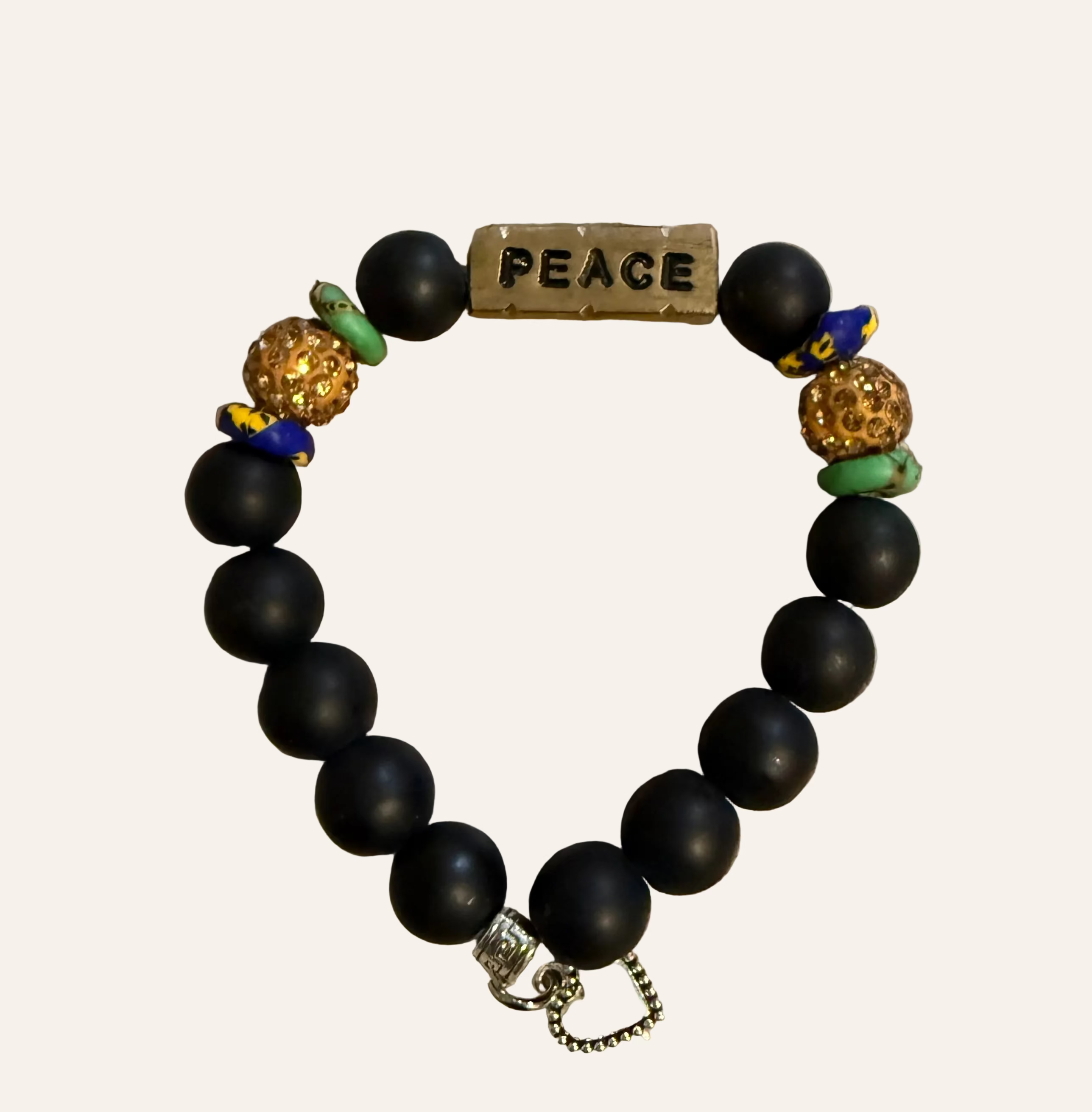 Matte Black ~PEACE~ Beaded Bracelet