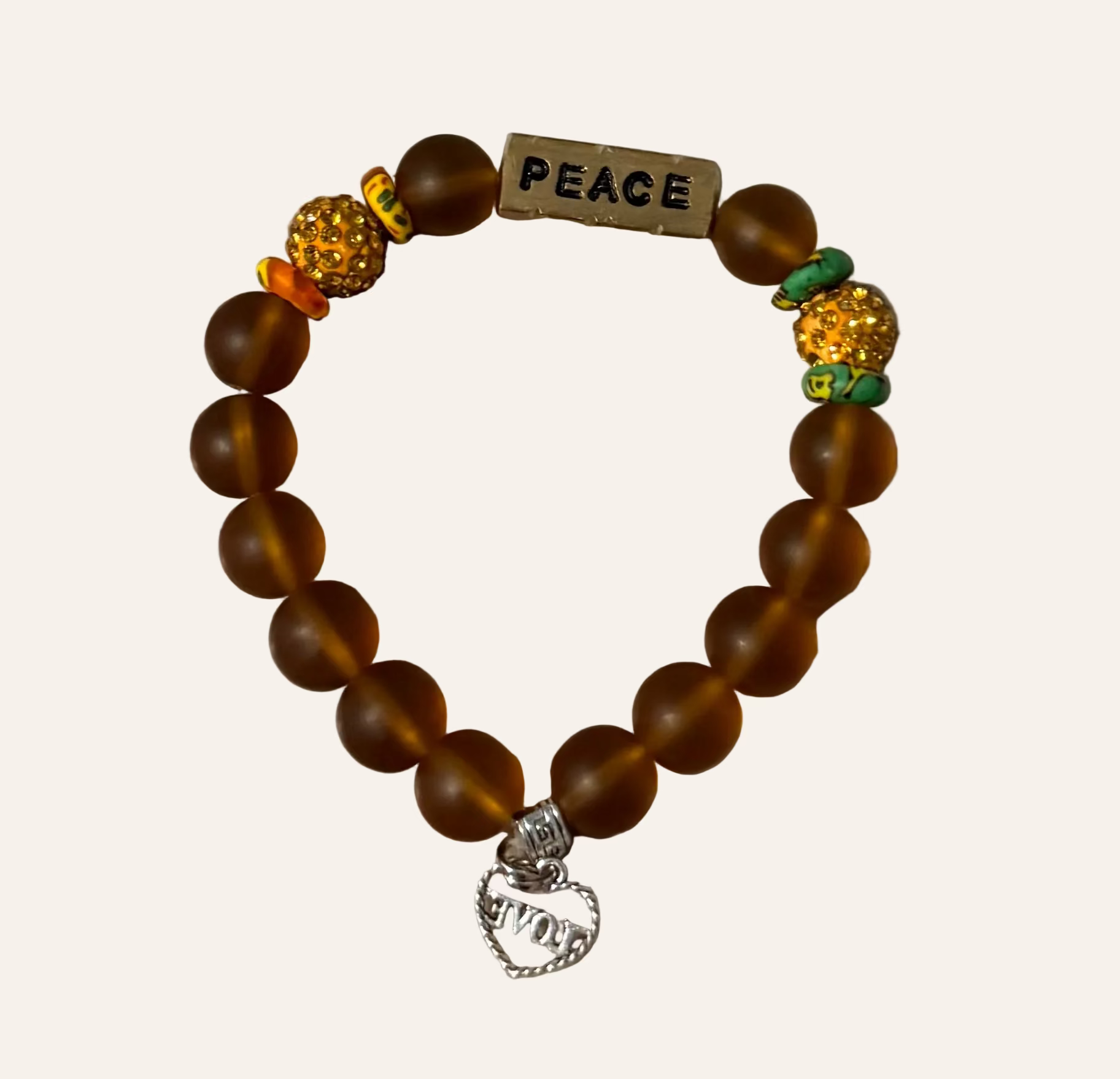 Beautiful Brown Beaded ~PEACE~ Bracelet