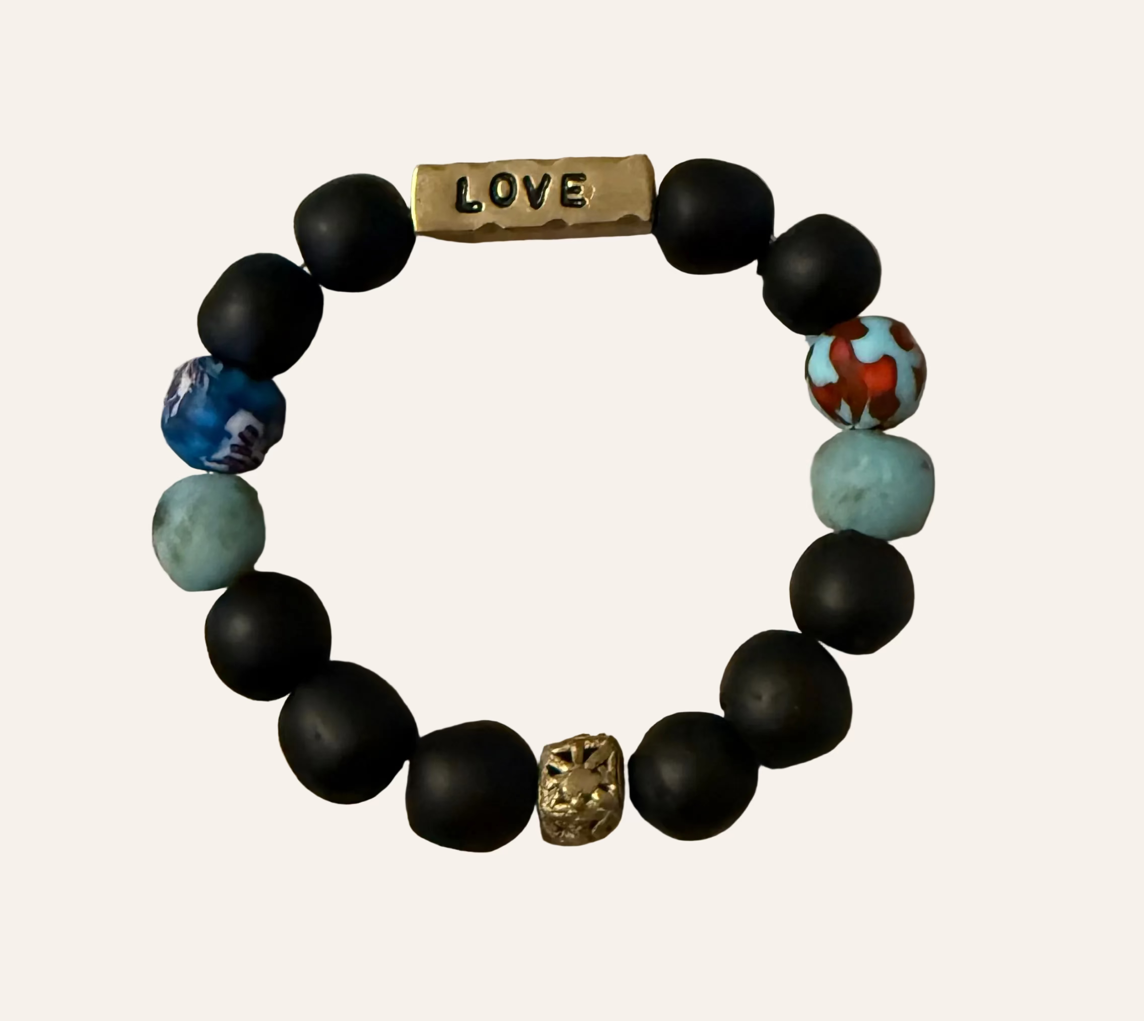 Matte Black Beaded ~LOVE~ Bracelet