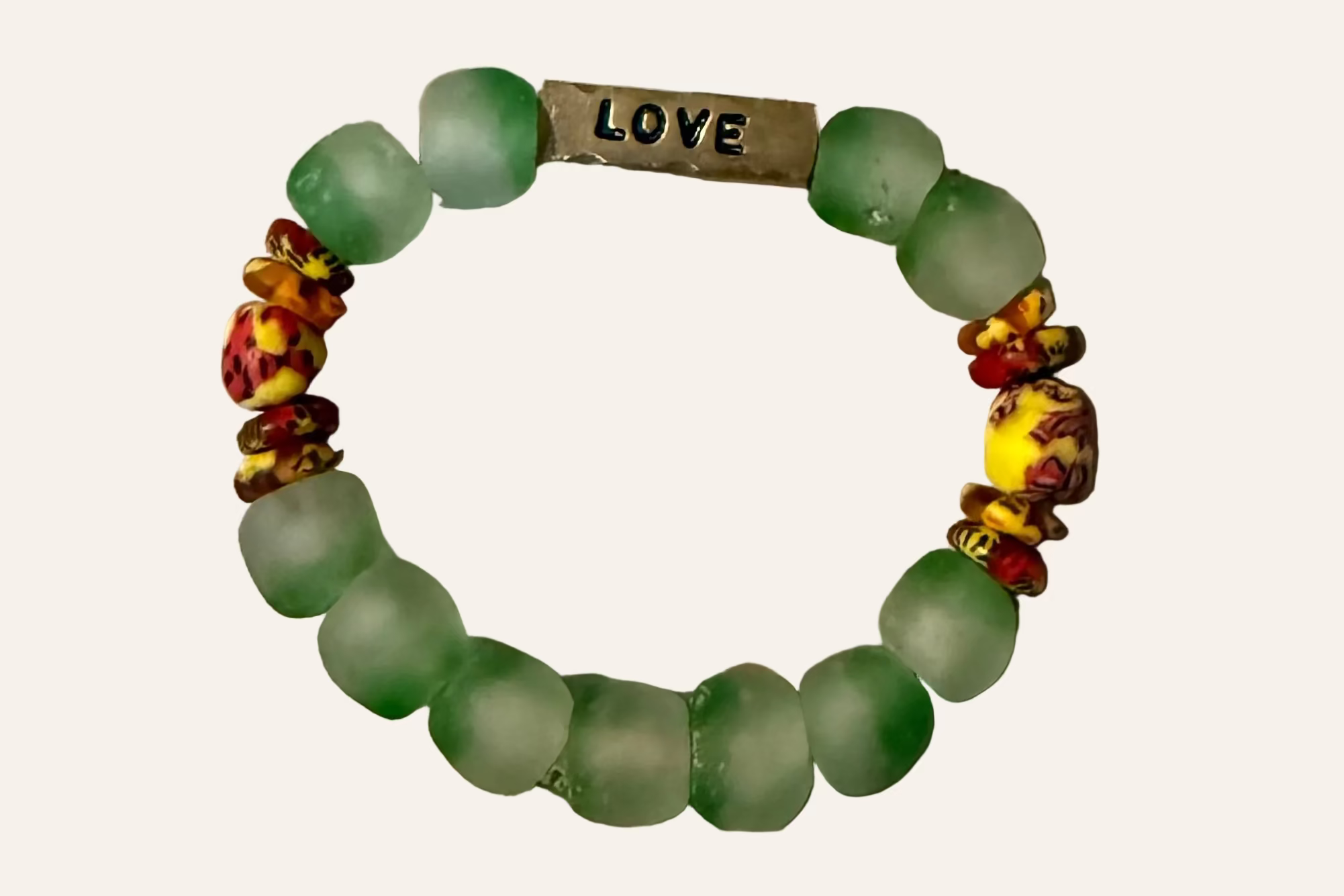 Opaque Green Beaded ~LOVE~ Bracelet